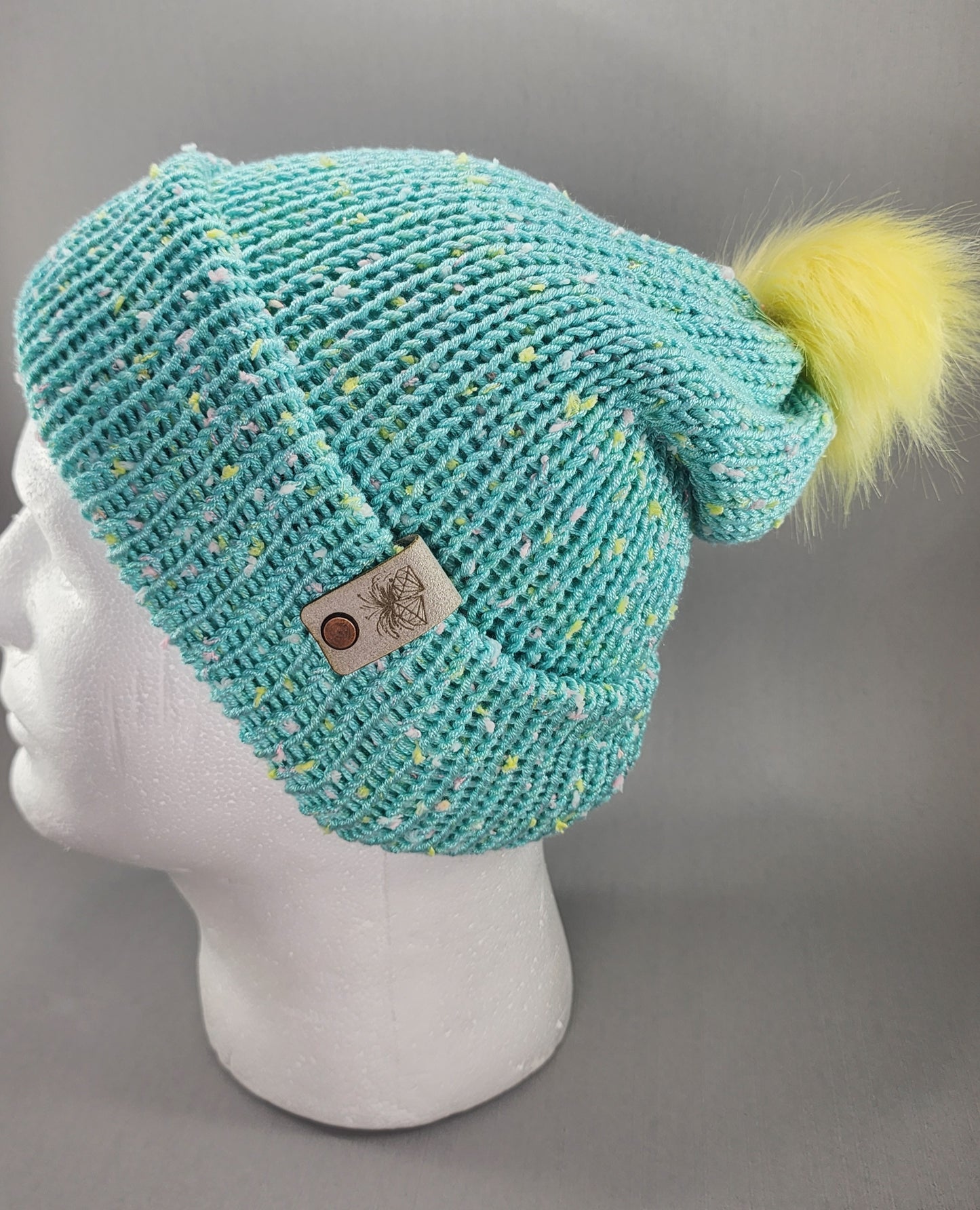 Teal Knit Beanie with Pom