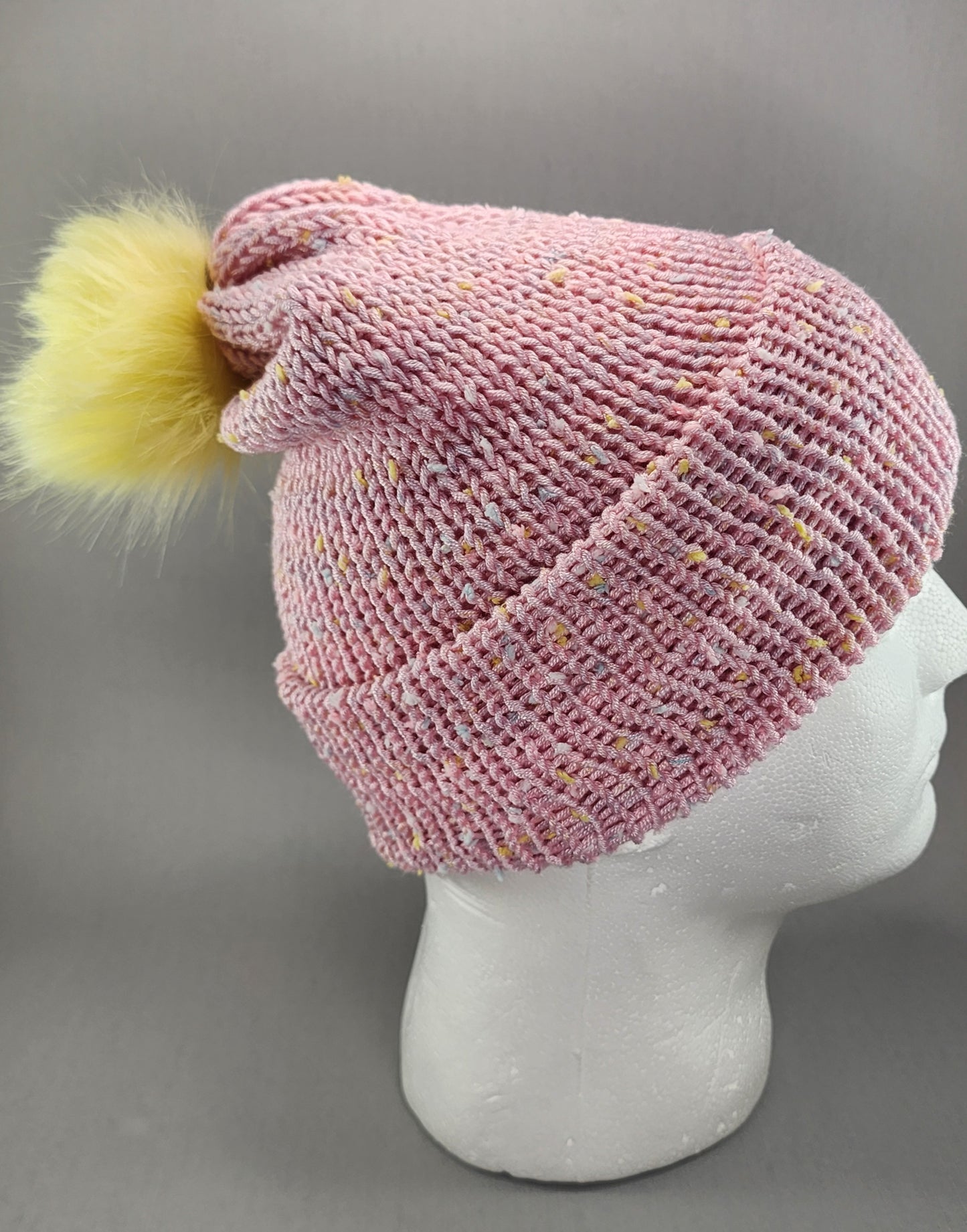 Pink Knit Beanie with Pom
