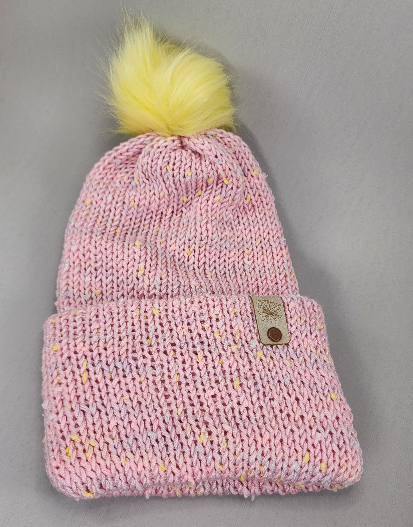 Pink Knit Beanie with Pom