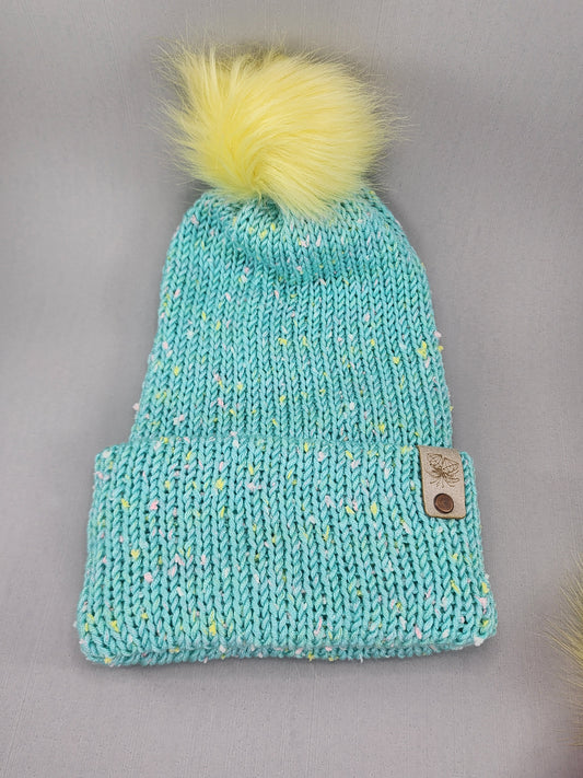 Teal Knit Beanie with Pom