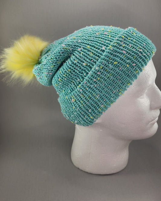 Teal Knit Beanie with Pom