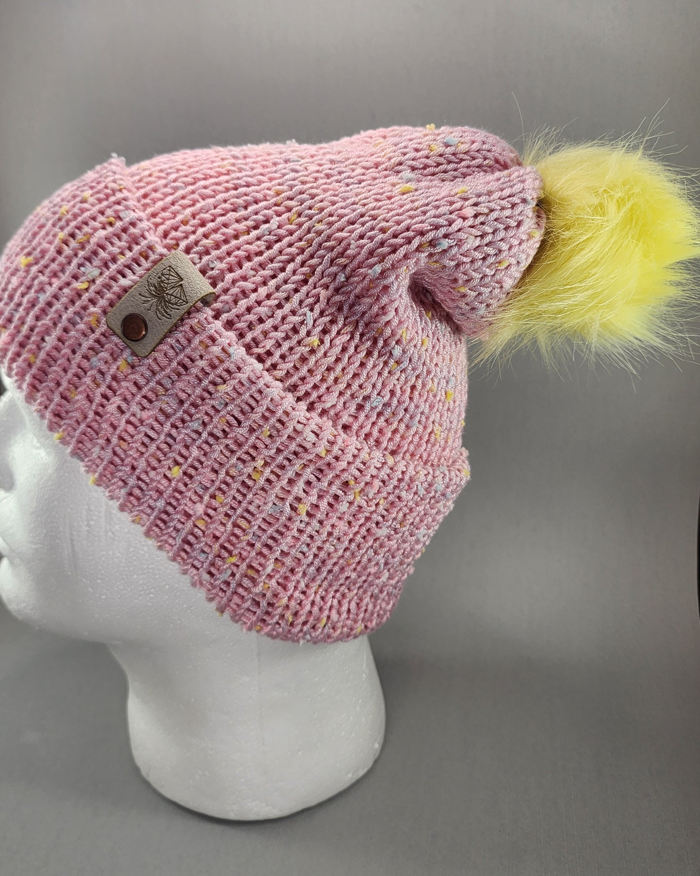 Pink Knit Beanie with Pom