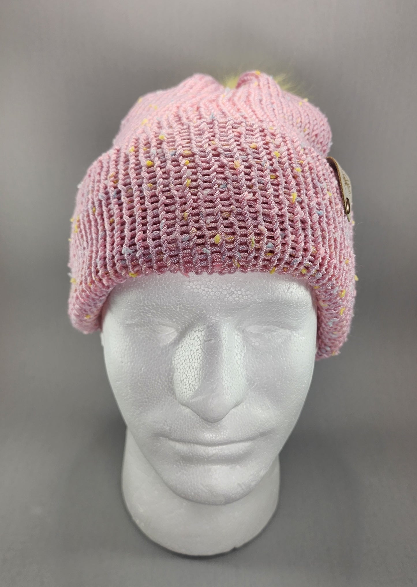 Pink Knit Beanie with Pom