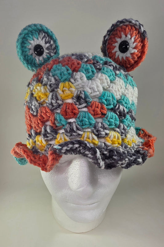 "Frog" Bucket Hat - Orange/Teal