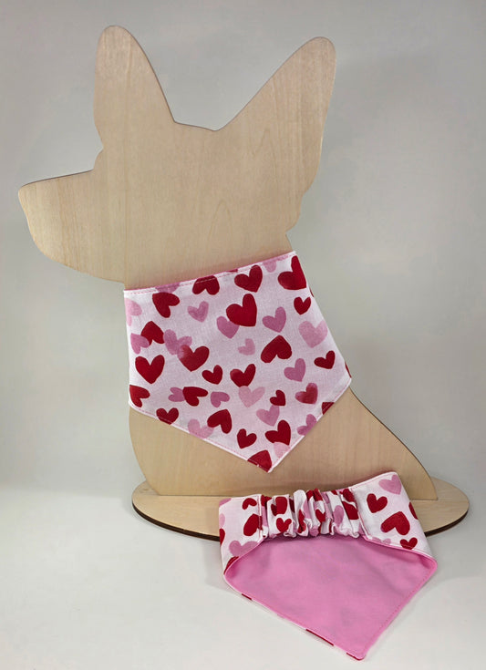 Scrunchie Dog Bandana - Hearts On White