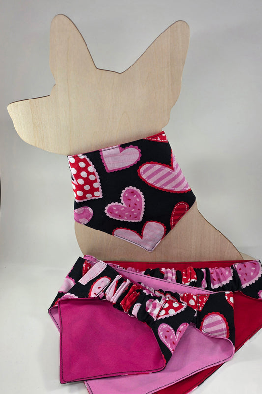 Scrunchie Dog Bandana - Hearts On Black