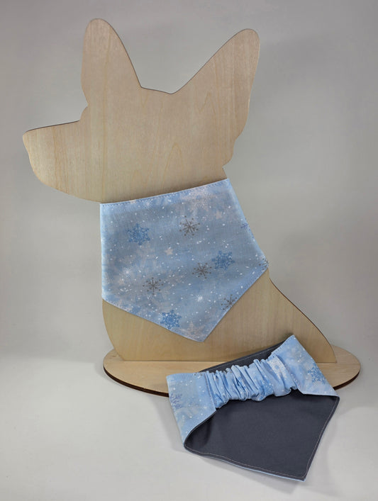 Scrunchie Dog Bandana - Blue and Silver Snowflakes