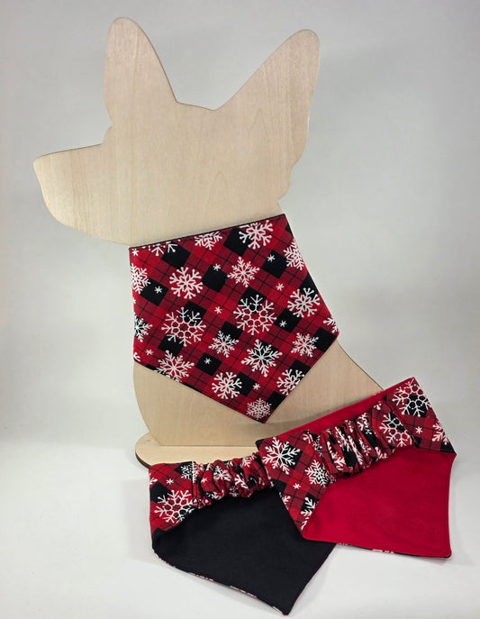 Scrunchie Dog Bandana - Plaid Snowflake
