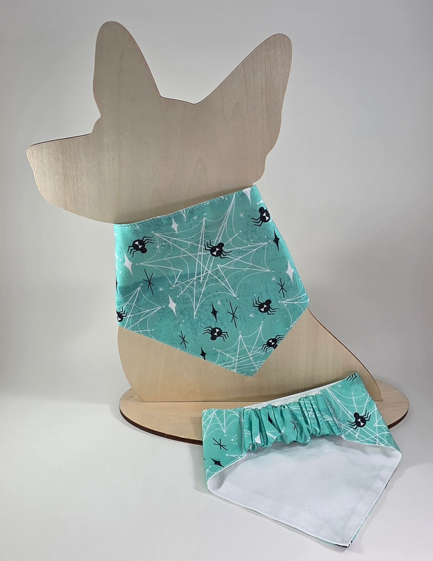 Scrunchie Dog Bandana - Spider on Green